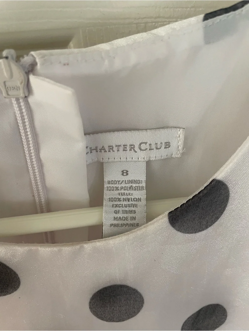 Charter Club White Dress with Black Polka Dots and Satin Bow